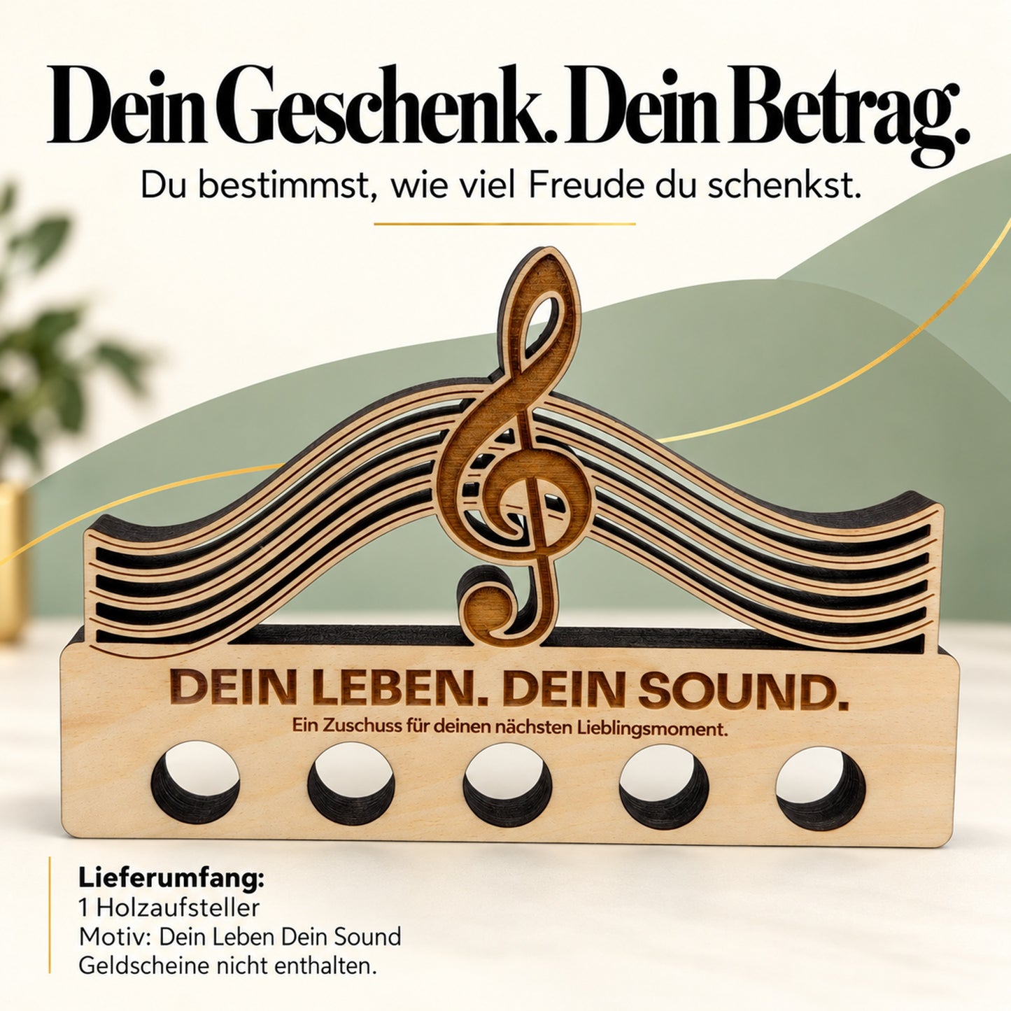 Dein Leben Dein Sound – Geldgeschenk aus Zirbenholz