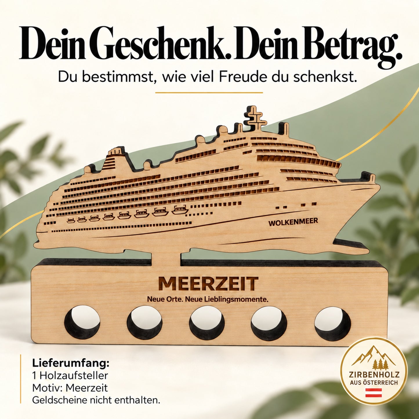 Meerzeit – Geldgeschenk aus Zirbenholz