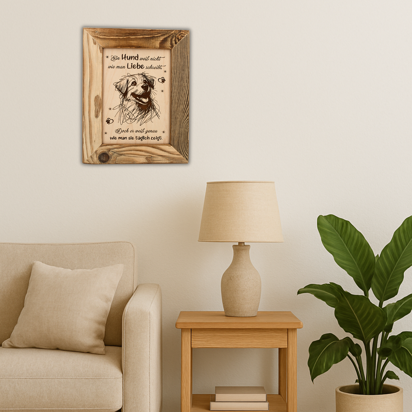 Altholz Wandbild Ein Hund weiß