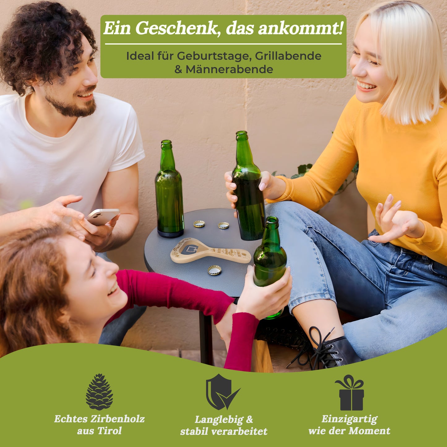 Flaschenöffner XXL aus Zirbe Papa