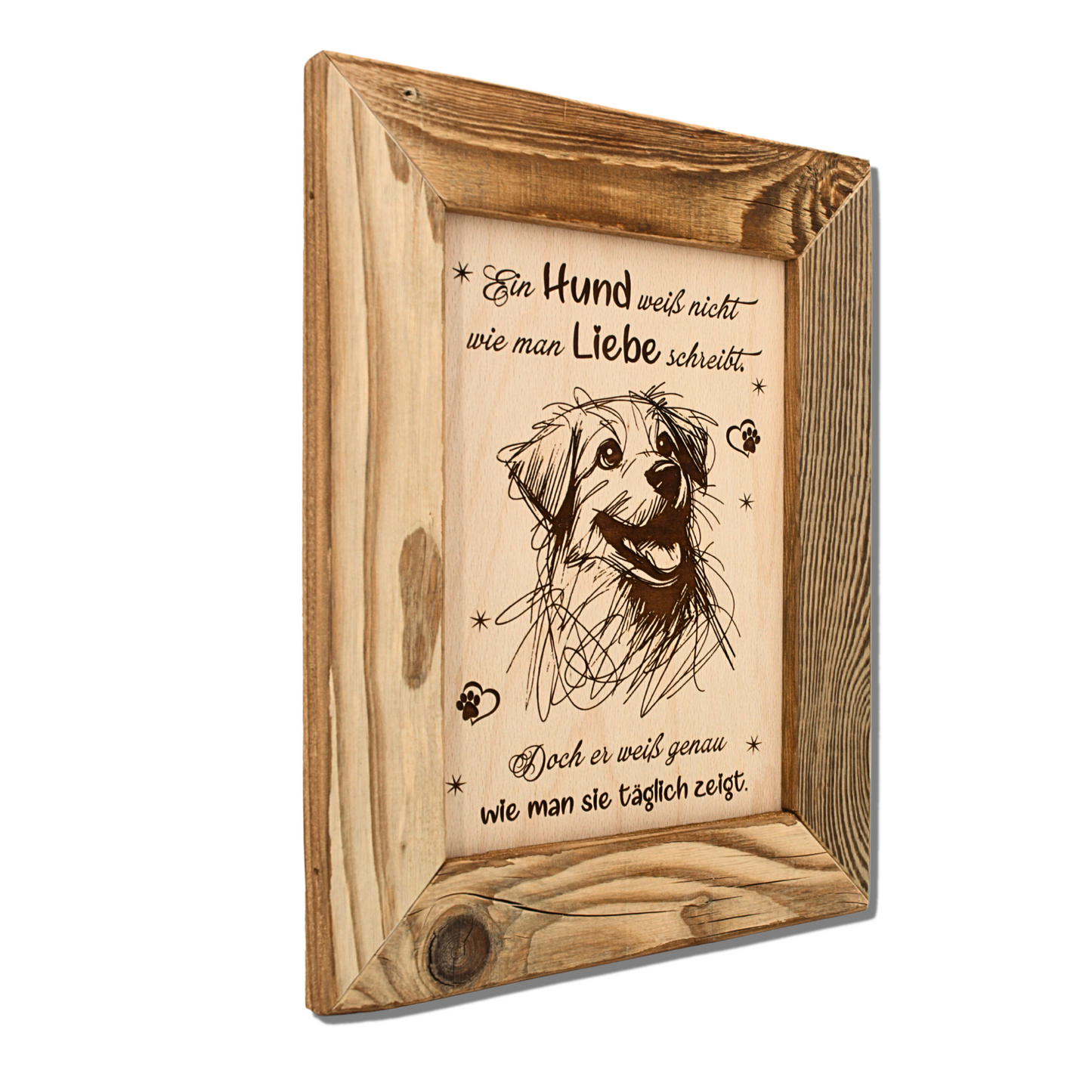 Altholz Wandbild Ein Hund weiß