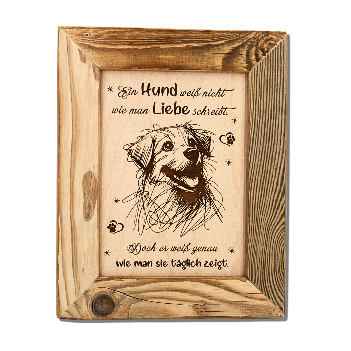 Altholz Wandbild Ein Hund weiß