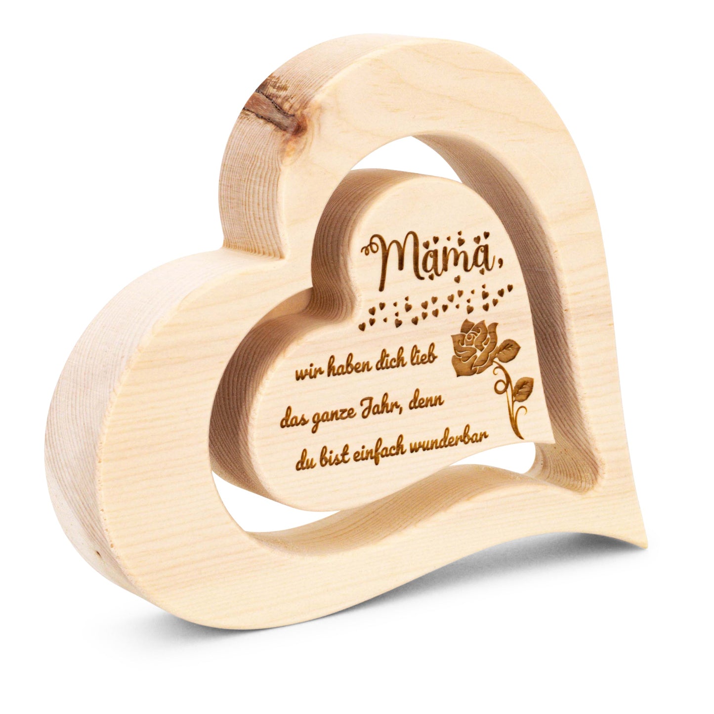 Zirbenherz 20cm Mama wir haben dich lieb mit Namensgravur