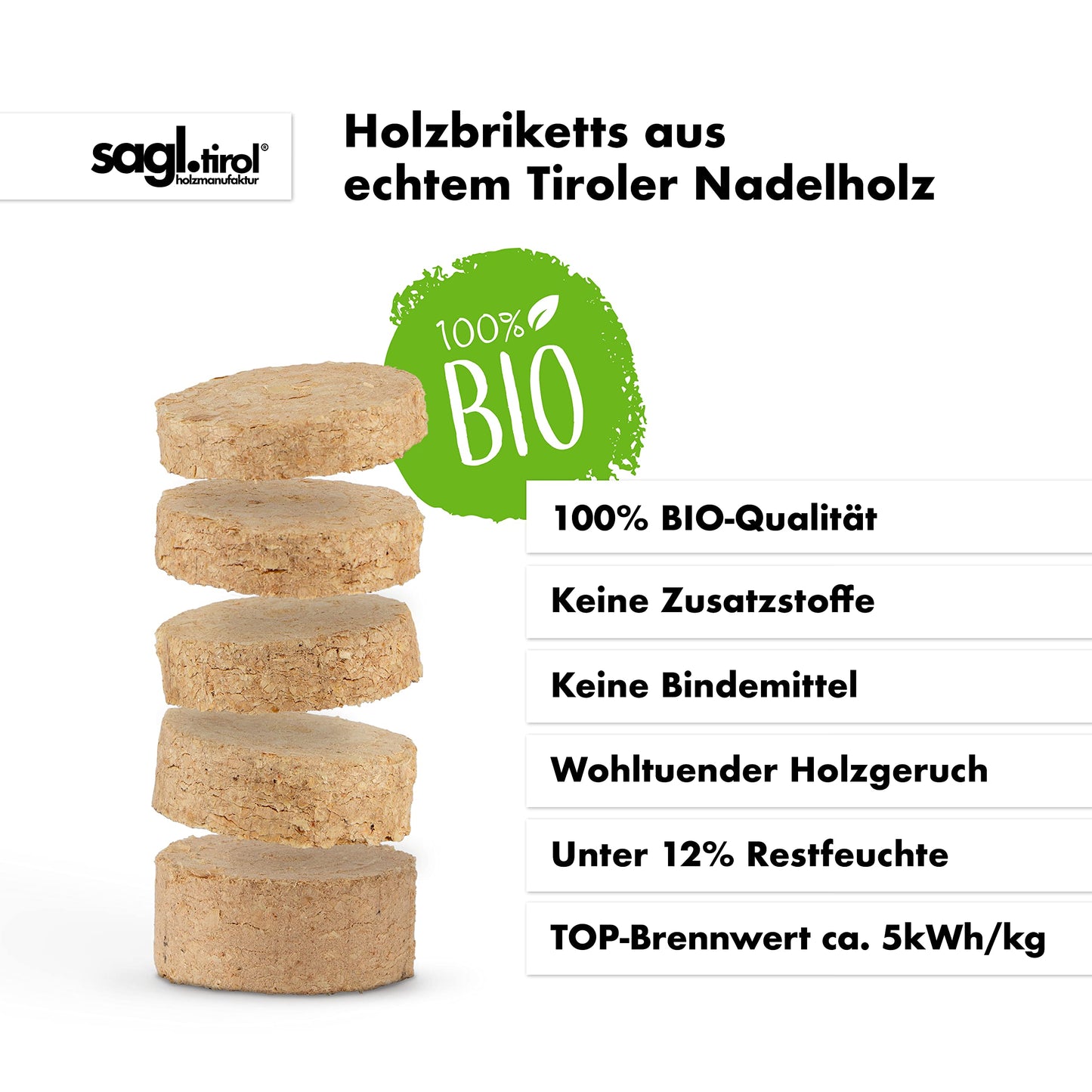 Holzbriketts aus Nadel Holz im Karton I 20 kg I Ø 7cm I 100% Nadelholz aus Österreich I Regional und Ökologisch Hergestellt I Natürliches Brikett mit hohem Heizwert I Ohne Bindemittelzusätze