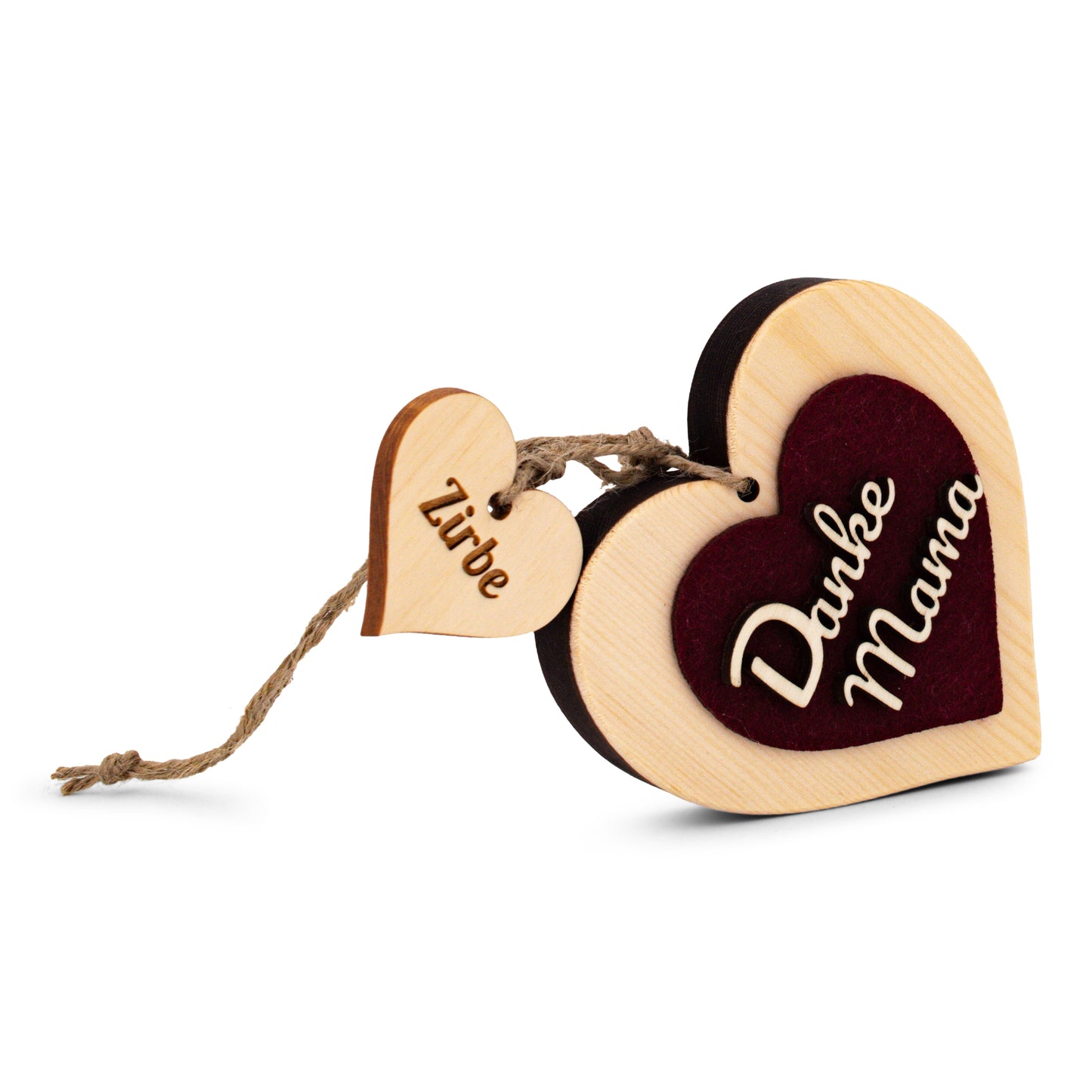 Zirbenherz Danke Mama mit rotem Filz