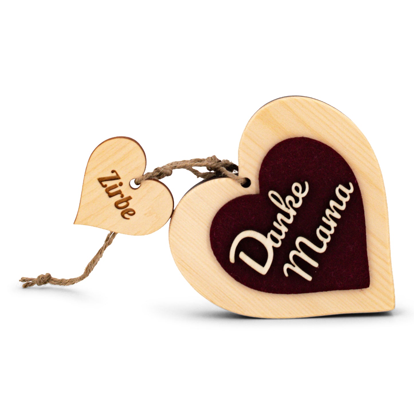 Zirbenherz Danke Mama mit rotem Filz