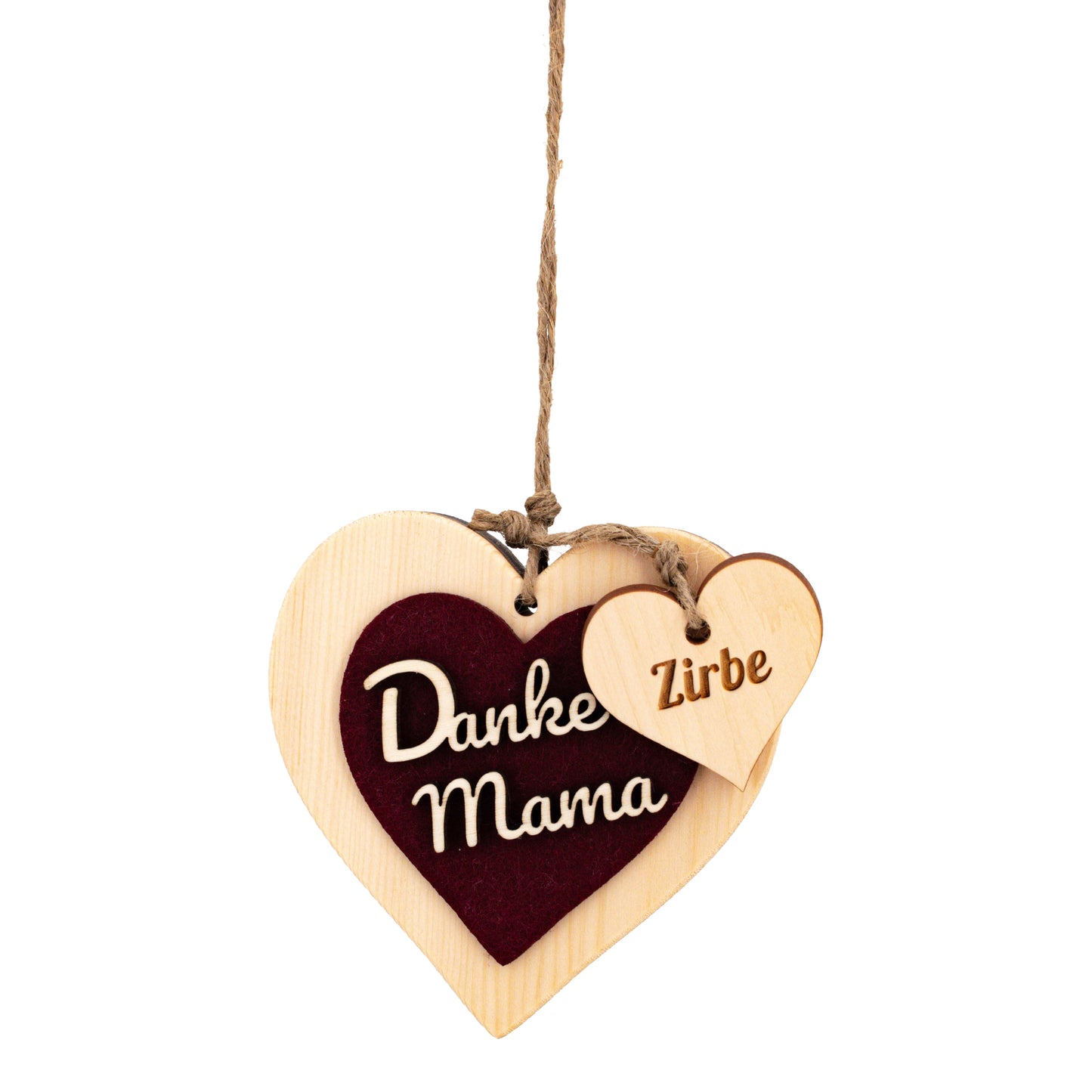 Zirbenherz Danke Mama mit rotem Filz