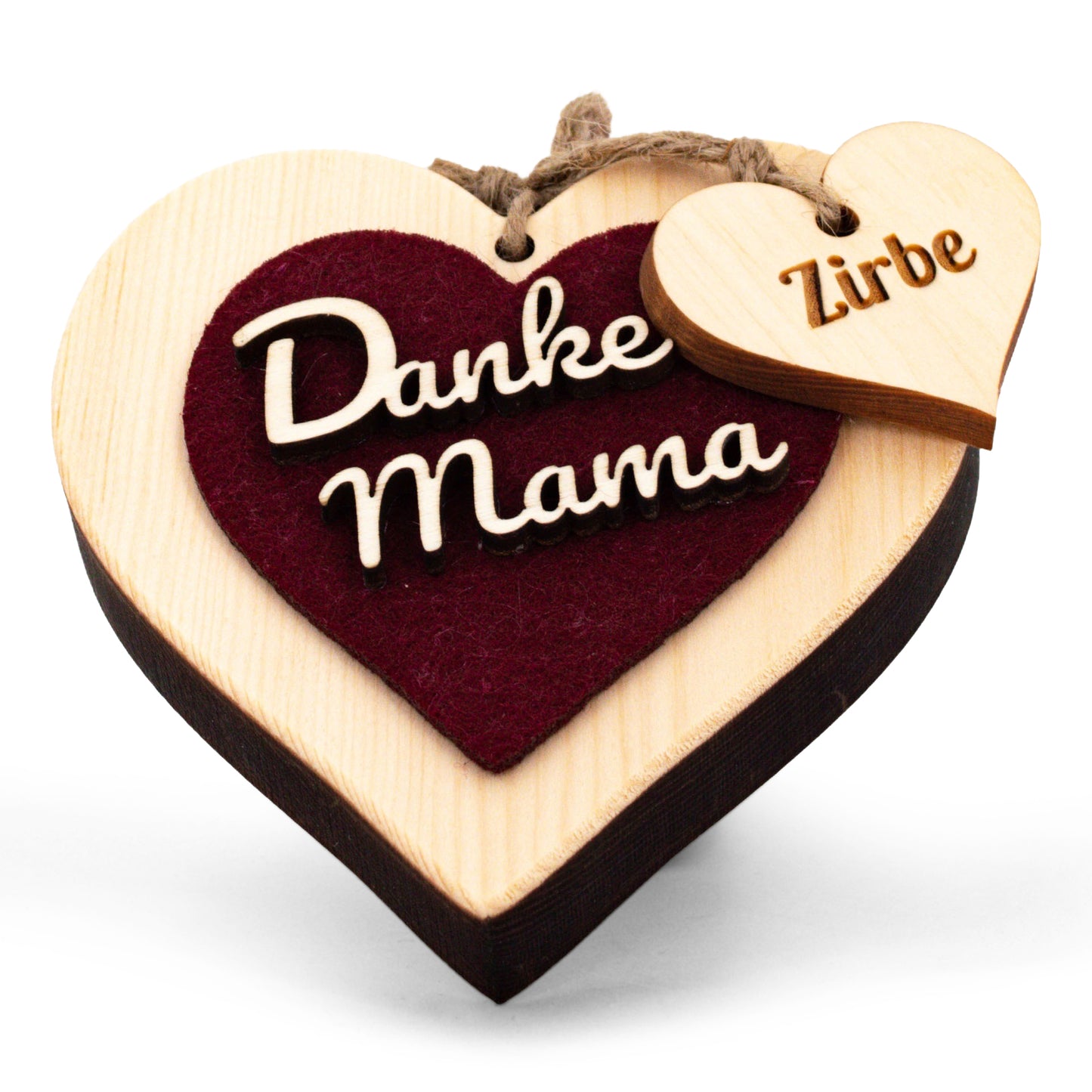 Zirbenherz Danke Mama mit rotem Filz