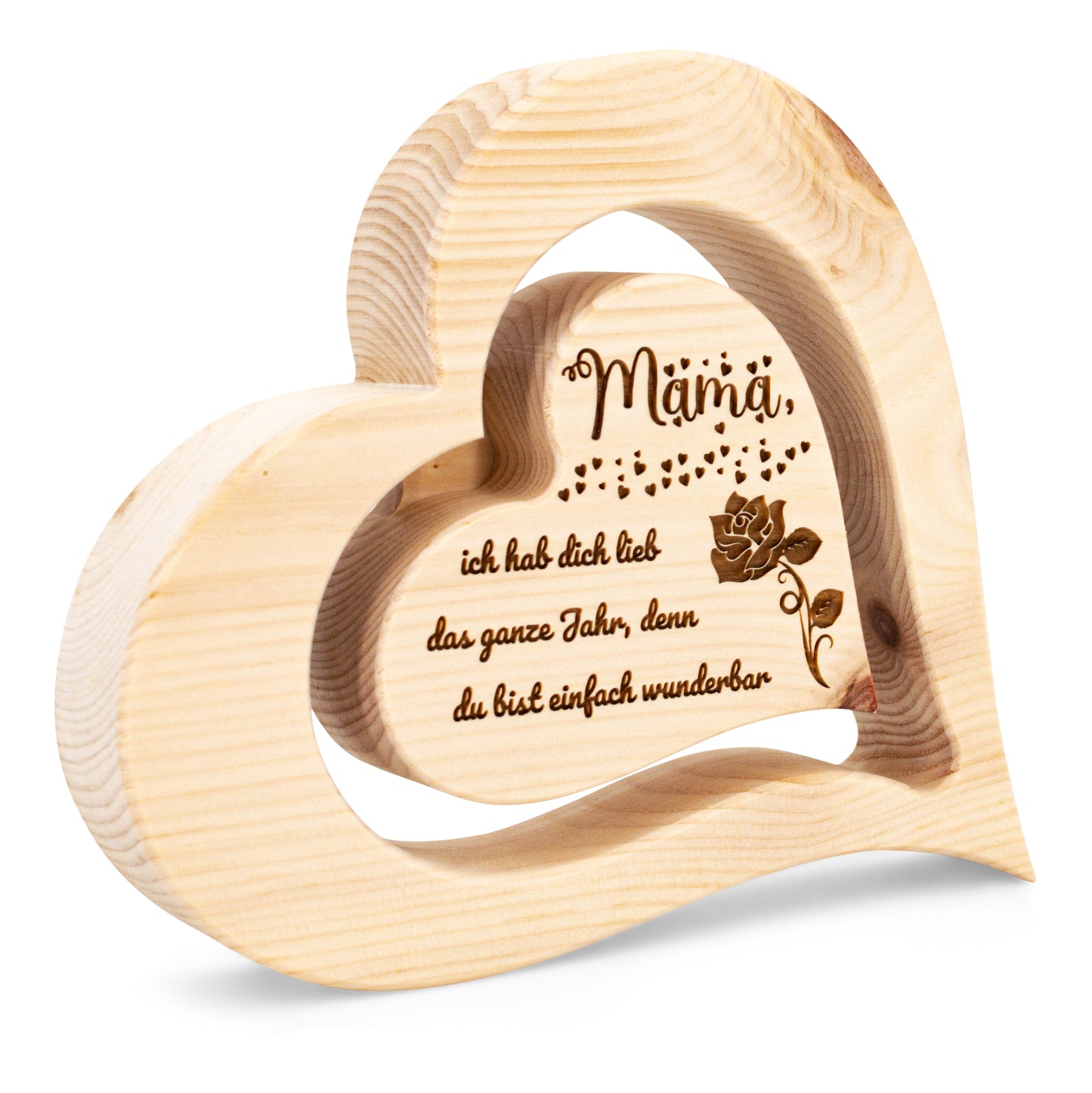 Zirbenherz 20cm Mama wir haben/ich hab dich lieb