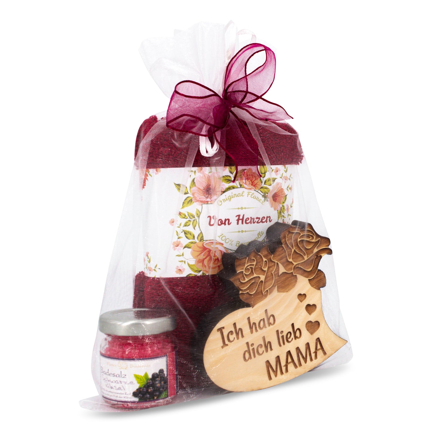 Geschenkset Mama Herz mit Handtuch Fuchsia