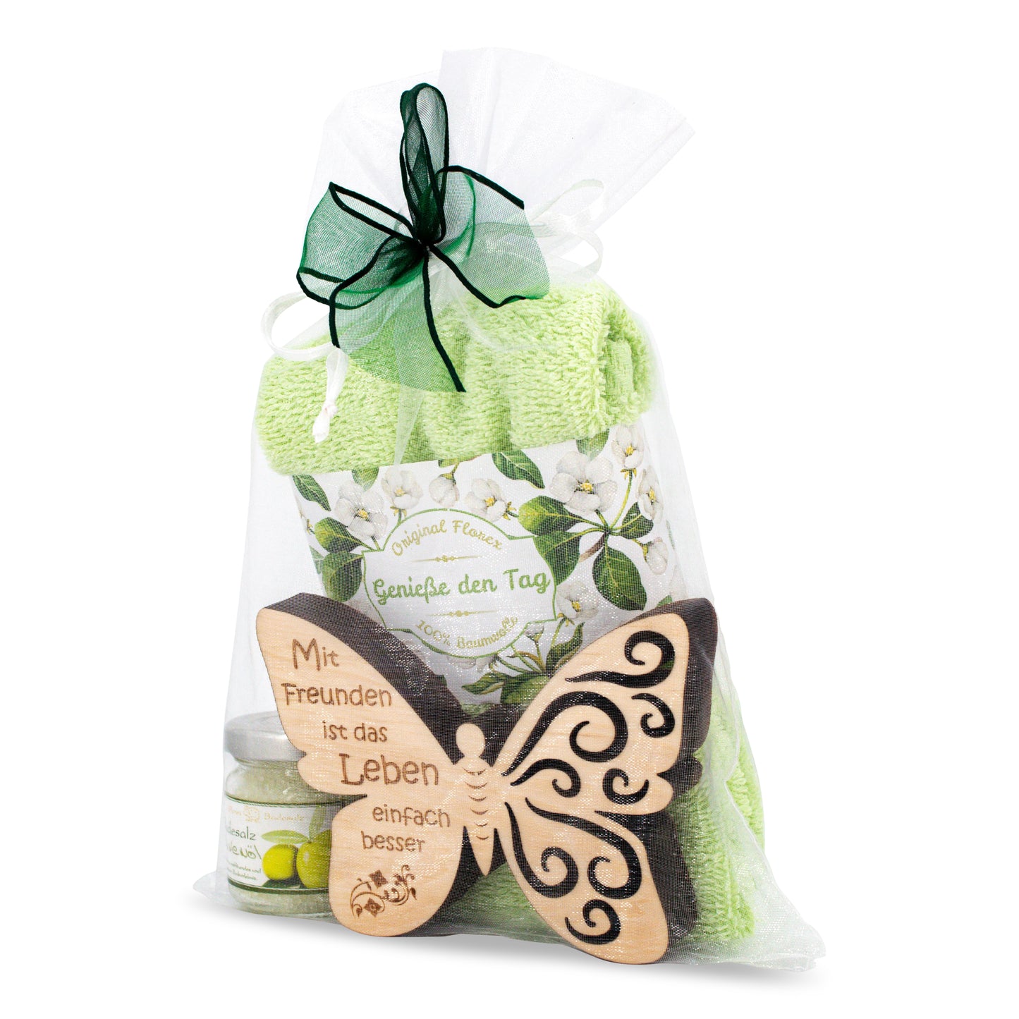 Geschenkset Schmetterling Genieße den Tag Grün