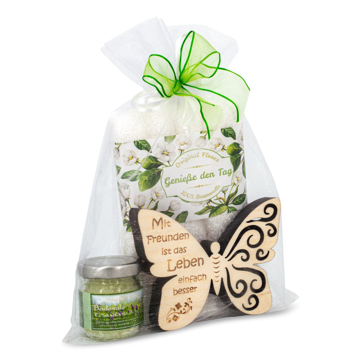 Geschenkset Schmetterling Genieße den Tag weiß