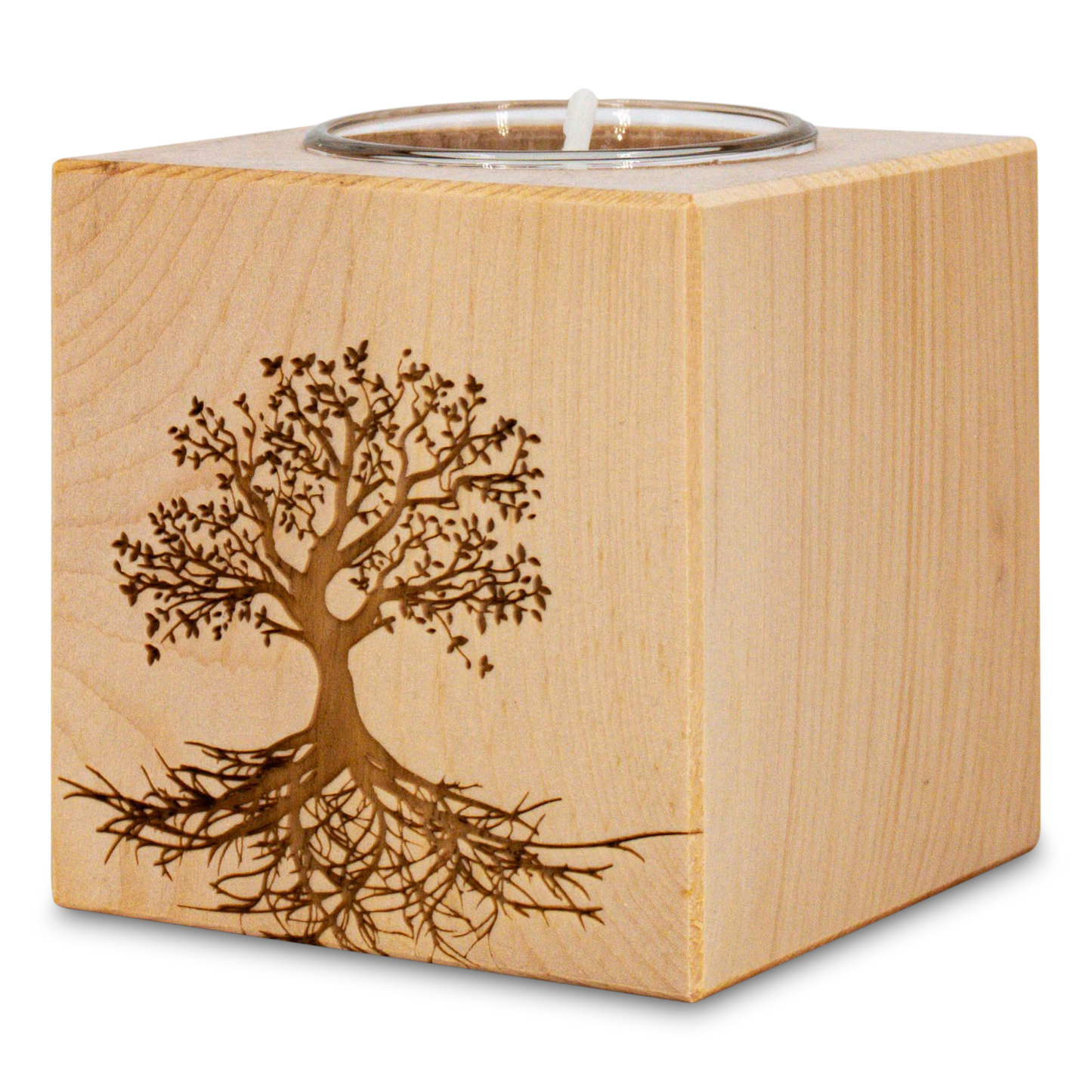 Teelichthalter aus Zirbenholz 7x7cm Baum