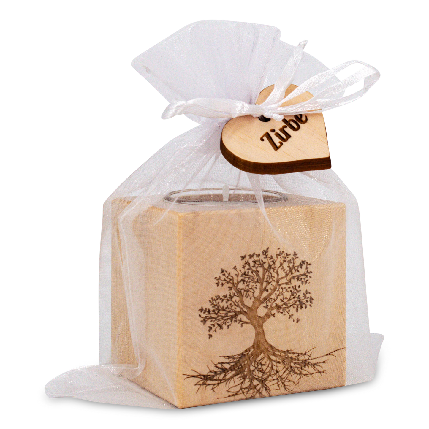 Teelichthalter aus Zirbenholz 7x7cm Baum