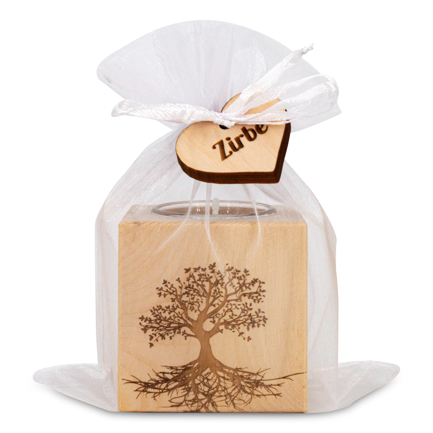 Teelichthalter aus Zirbenholz 7x7cm Baum