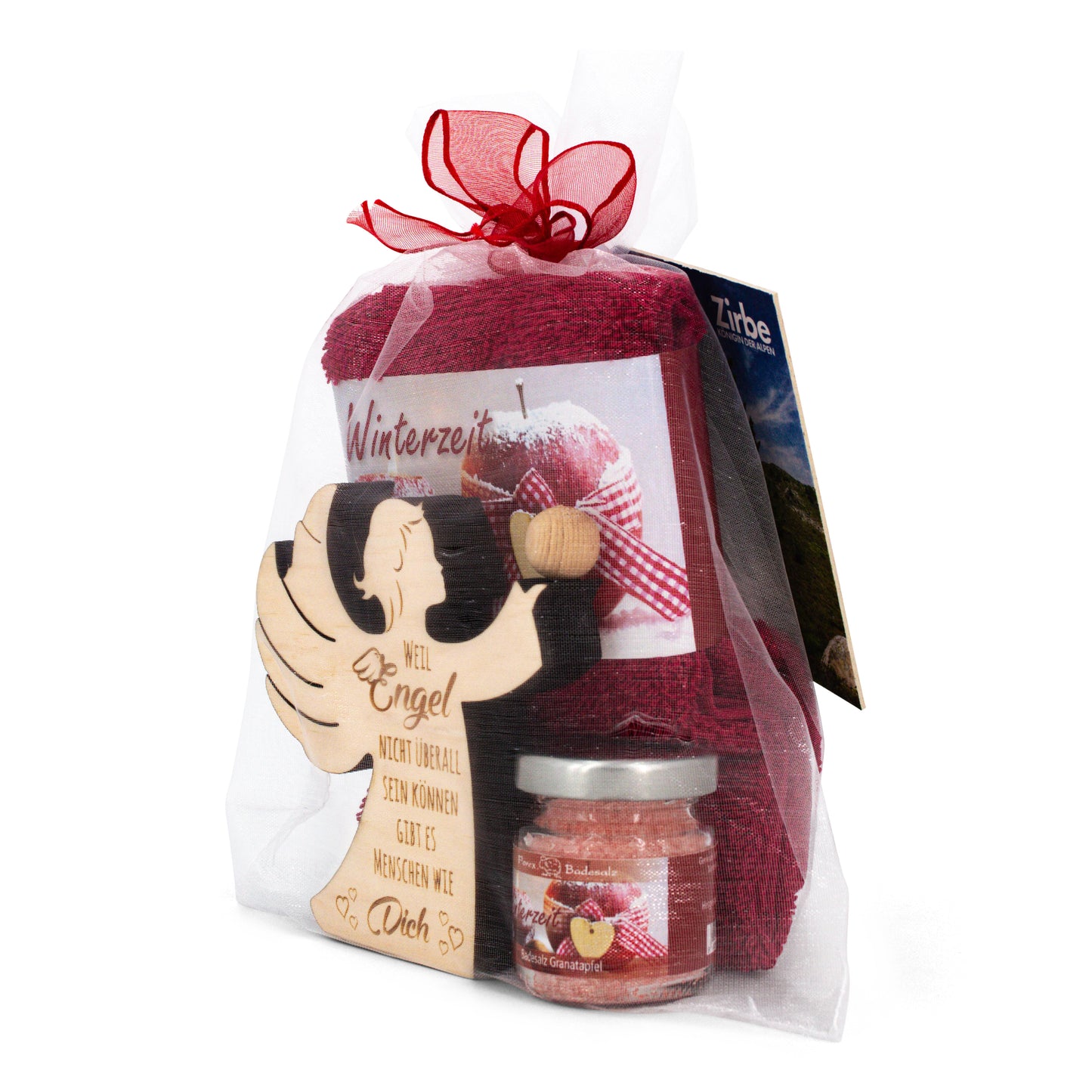 Geschenkset Winterzeit rot mit Zirbenengel