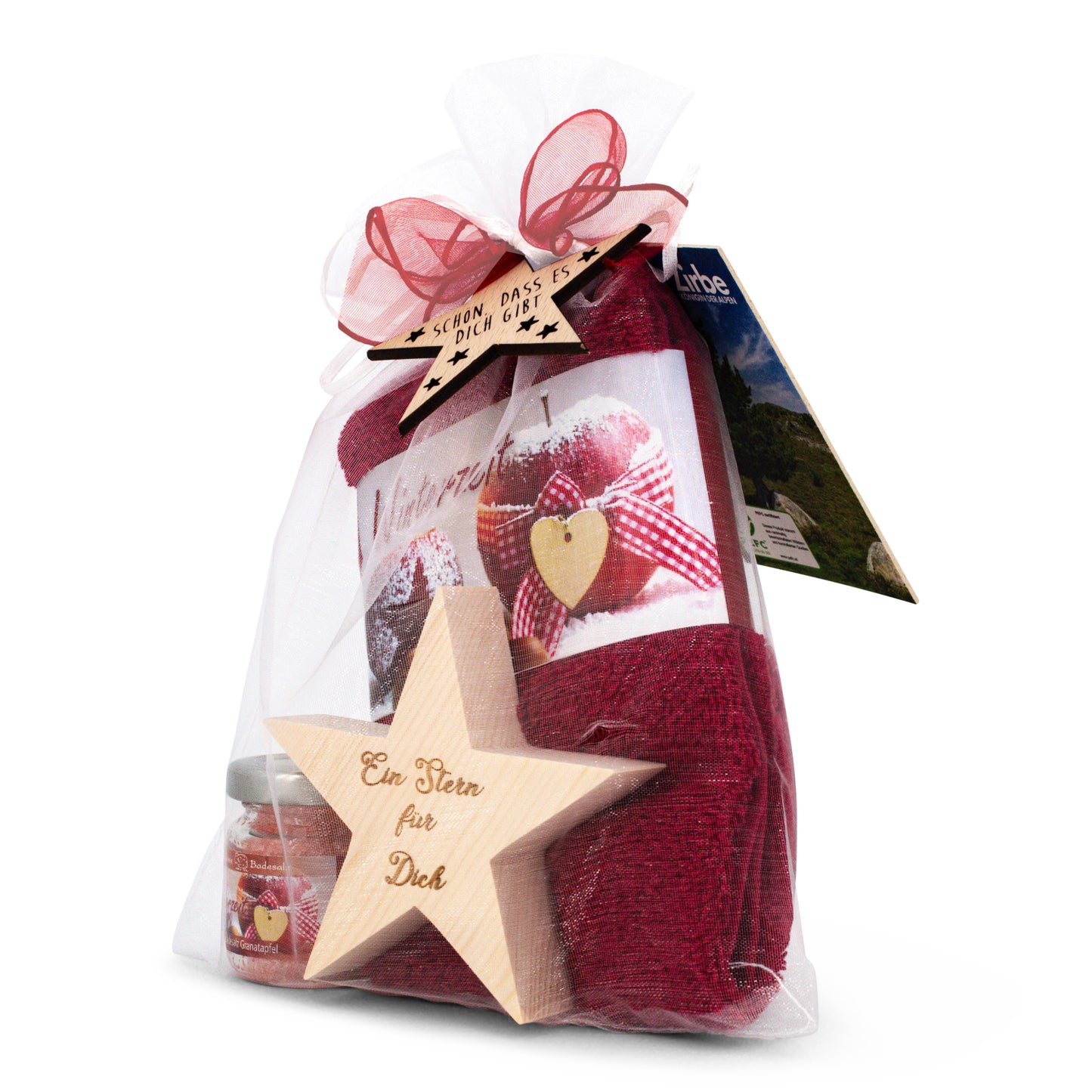 Geschenkset Winterzeit rot mit Zirbenstern