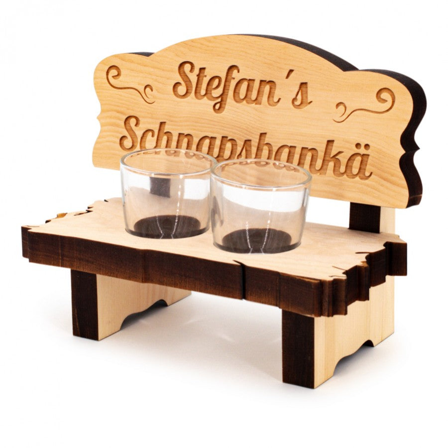 2er Zirben Schnapsbank mit Namensgravur