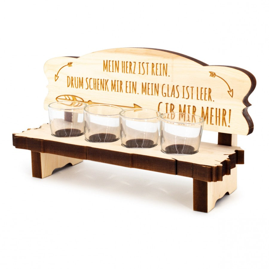 4er Zirben Schnapsbank Mein Herz ist rein