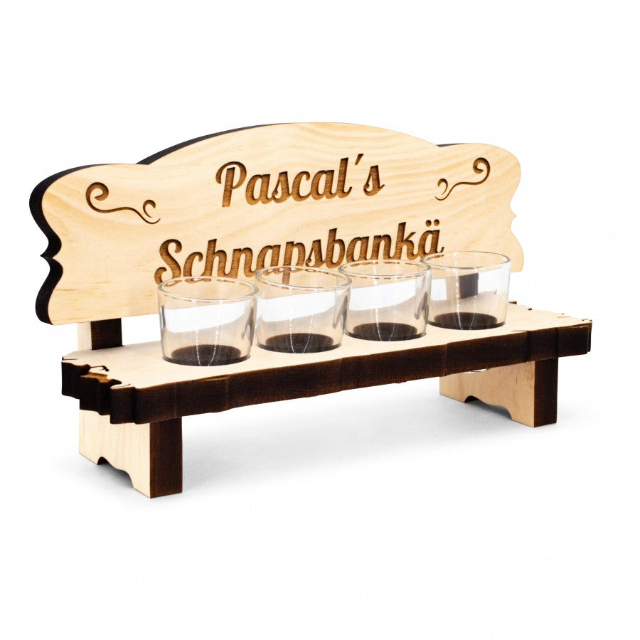 4er Zirben Schnapsbank mit Namensgravur
