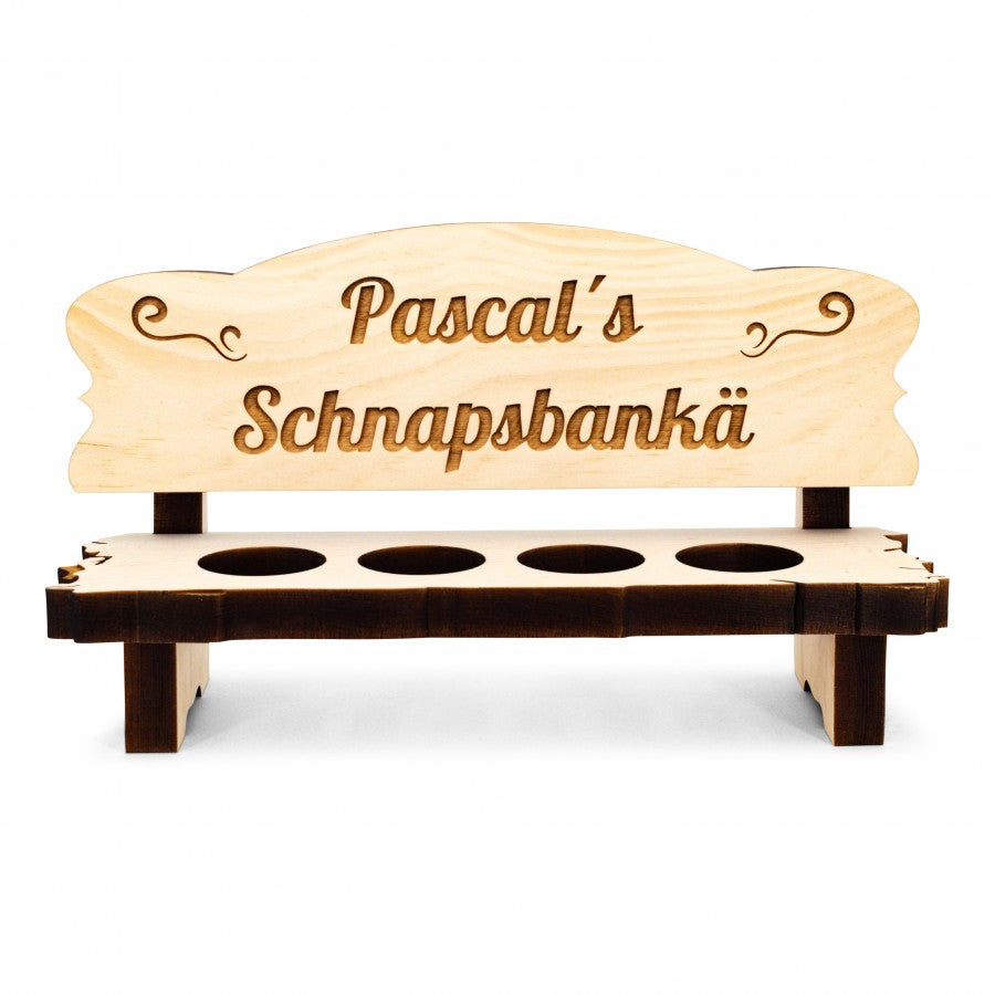 4er Zirben Schnapsbank mit Namensgravur