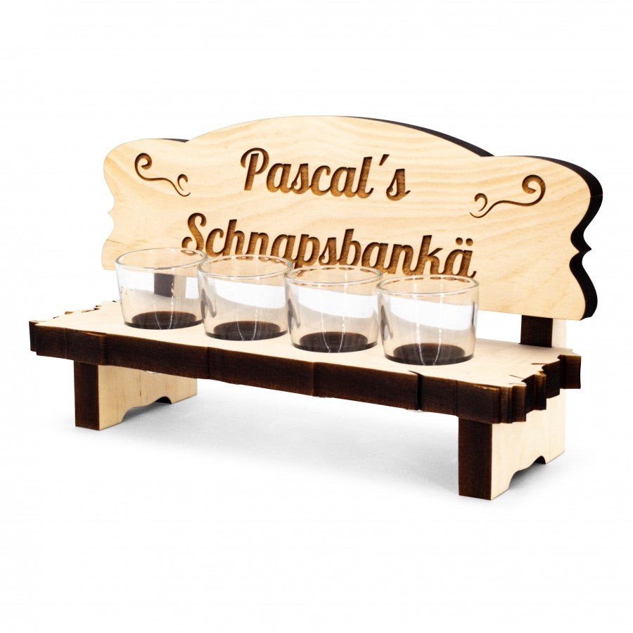4er Zirben Schnapsbank mit Namensgravur