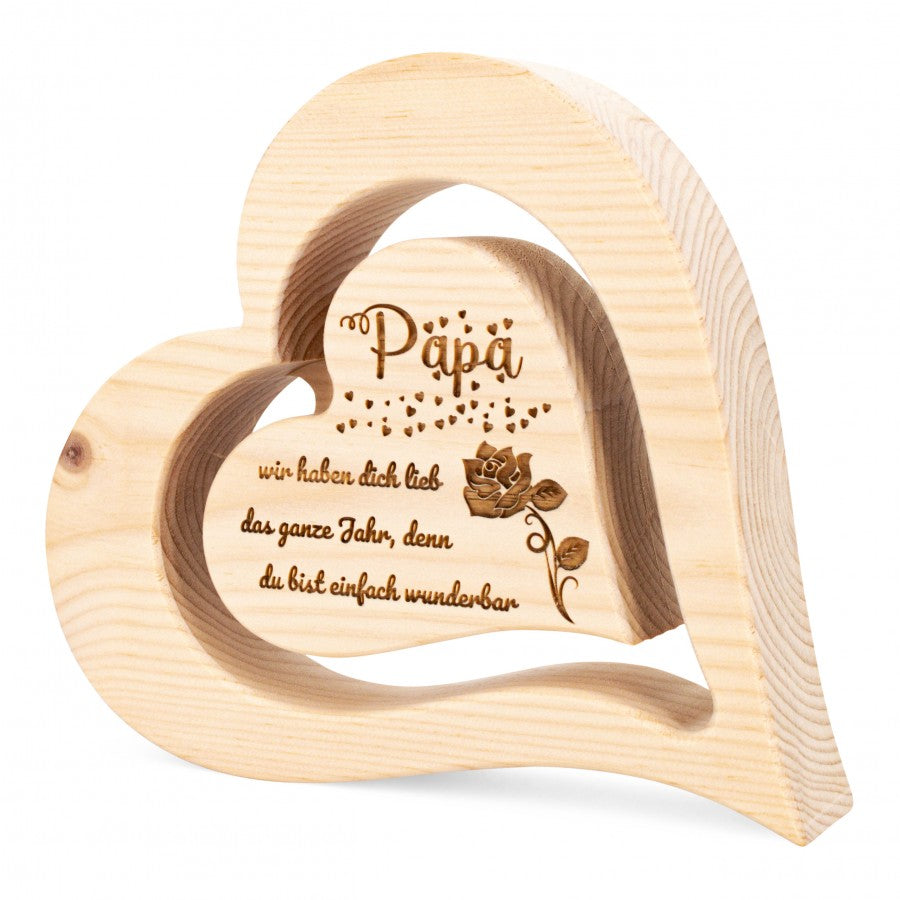 Zirbenherz 20cm Papa wir haben dich lieb mit Namensgravur