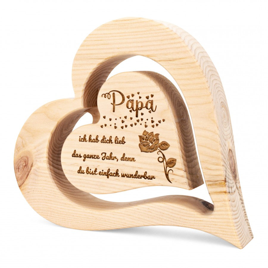 Zirbenherz 20cm Papa ich hab dich lieb mit Namensgravur