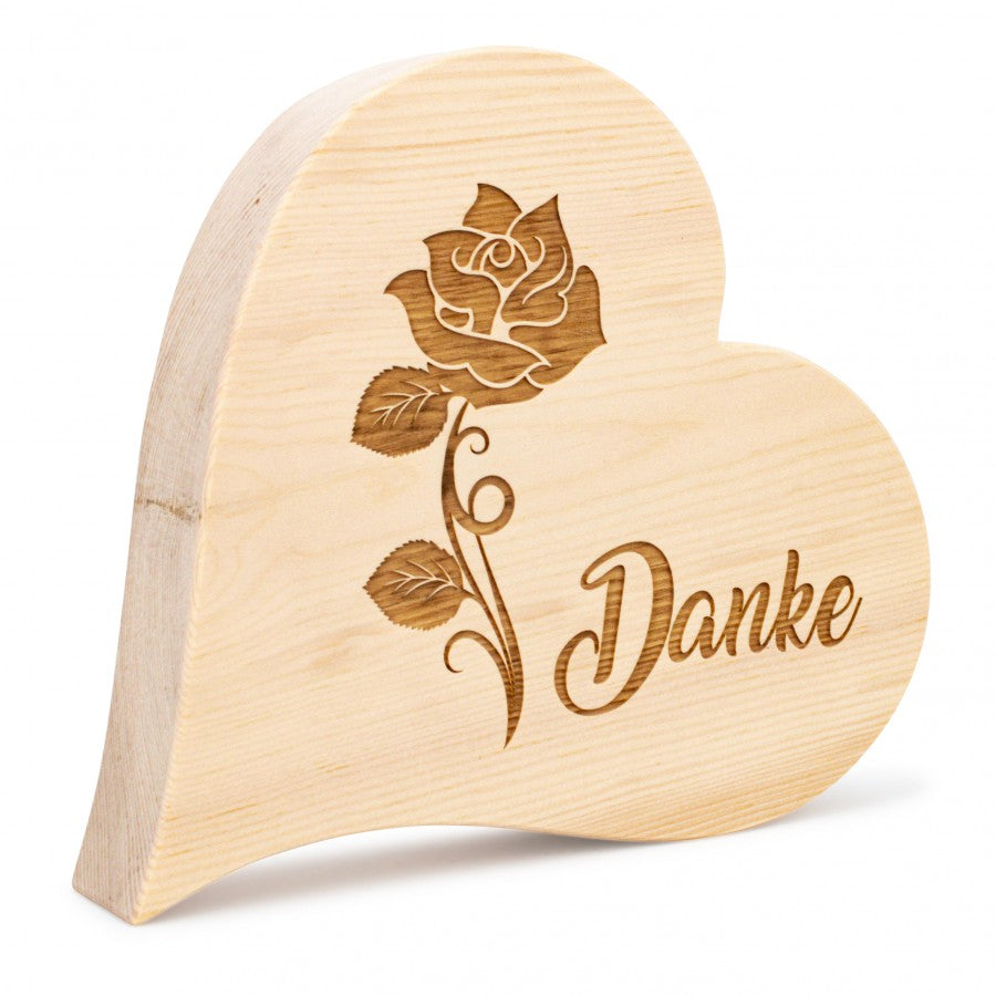 Zirbenherz Danke mit Rose