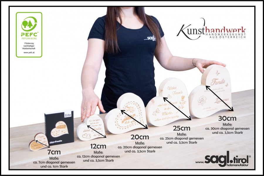 Zirbenherz Familie Zusammen 30cm