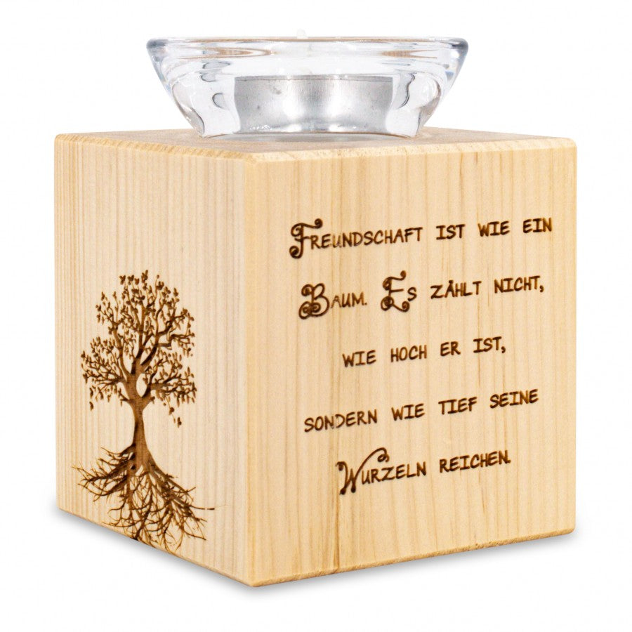 Teelichthalter aus Zirbenholz Freundschaft ist wie ein Baum ...