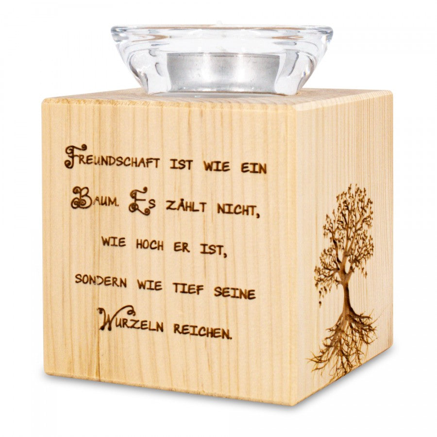 Teelichthalter aus Zirbenholz Freundschaft ist wie ein Baum ...