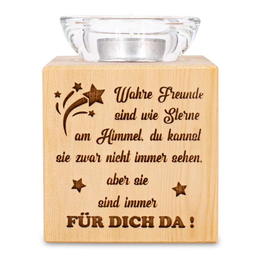 Teelichthalter aus Zirbenholz Wahre Freunde ...