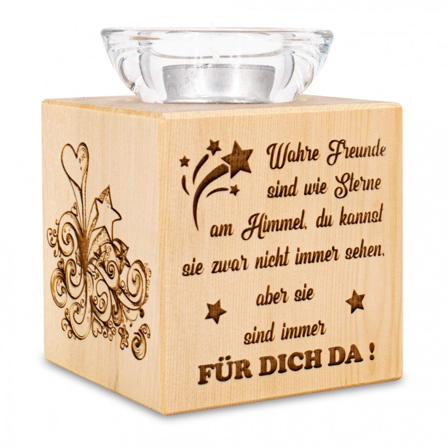 Teelichthalter aus Zirbenholz Wahre Freunde ...