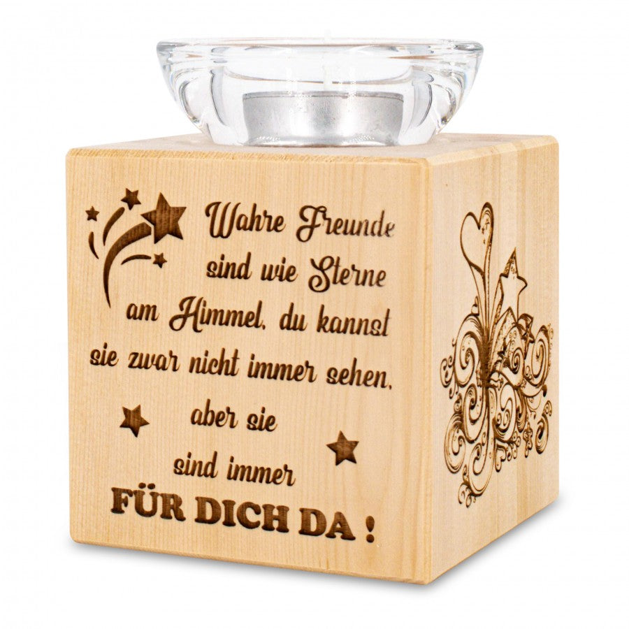 Teelichthalter aus Zirbenholz Wahre Freunde ...