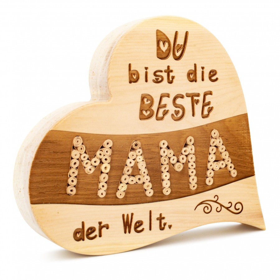 Zirbenherz Beste Mama mit Zirbenrollen 20cm
