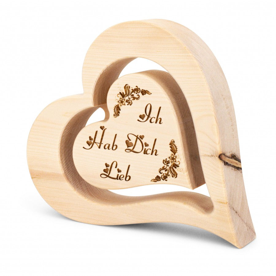 Zirbenherz 20cm Ich hab dich lieb mit Namensgravur