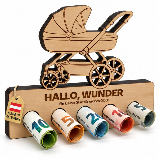 Hallo Wunder – Geldgeschenk aus Zirbenholz