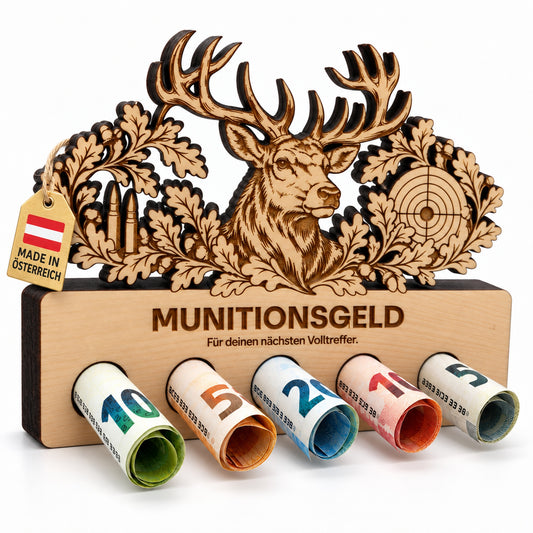 Munitionsgeld – Geldgeschenk aus Zirbenholz