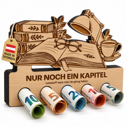 Nur noch ein Kapitel – Geldgeschenk aus Zirbenholz