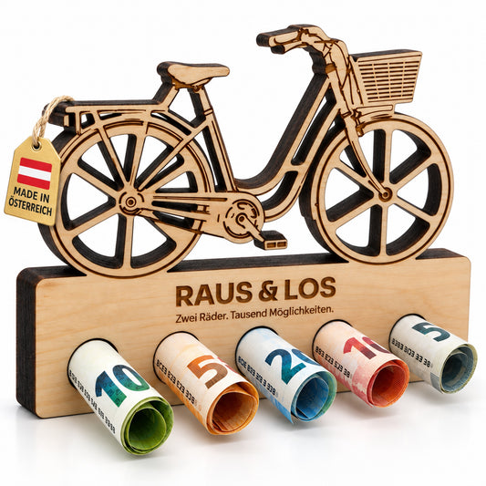 Raus und Los – Geldgeschenk aus Zirbenholz