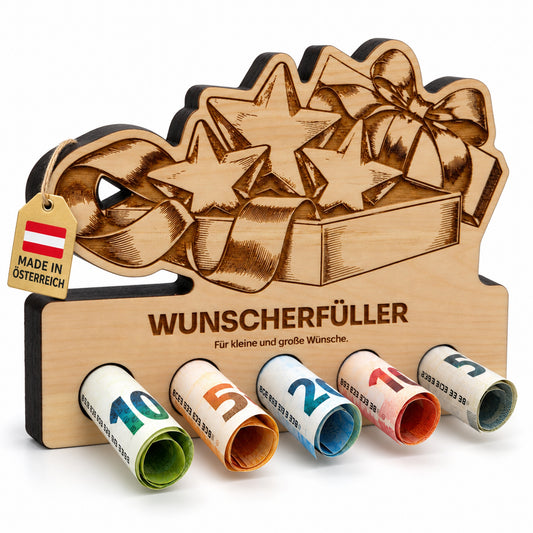Wunscherfüller – Geldgeschenk aus Zirbenholz