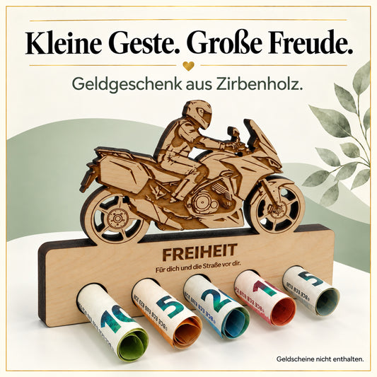 Freiheit – Geldgeschenk aus Zirbenholz