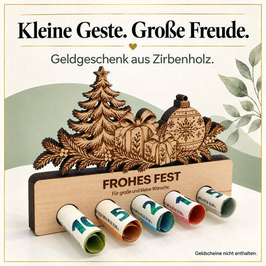 Frohes Fest – Geldgeschenk aus Zirbenholz
