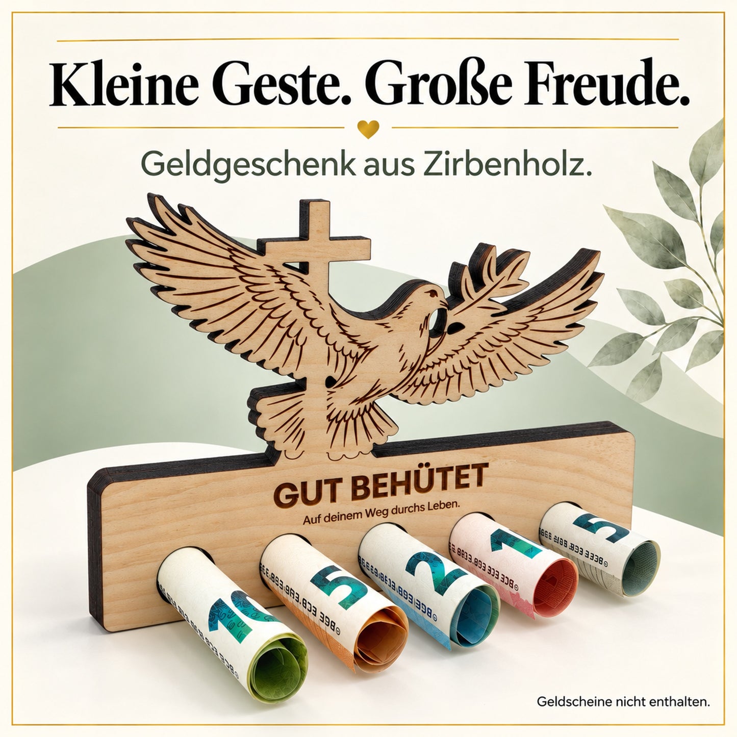 Gut behütet – Geldgeschenk aus Zirbenholz