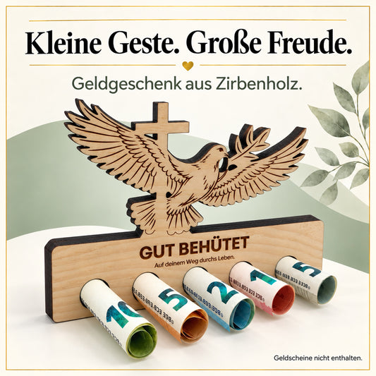 Gut behütet – Geldgeschenk aus Zirbenholz