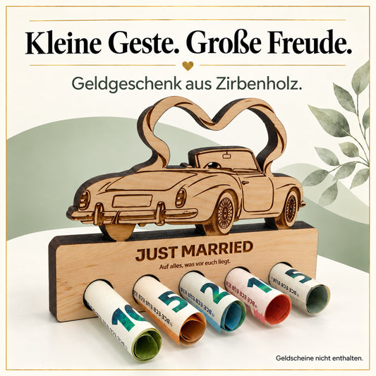 Just Married – Geldgeschenk aus Zirbenholz
