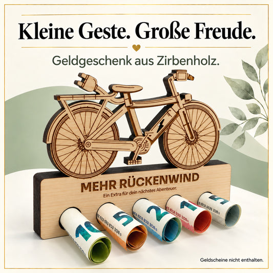 Mehr Rückenwind – Geldgeschenk aus Zirbenholz
