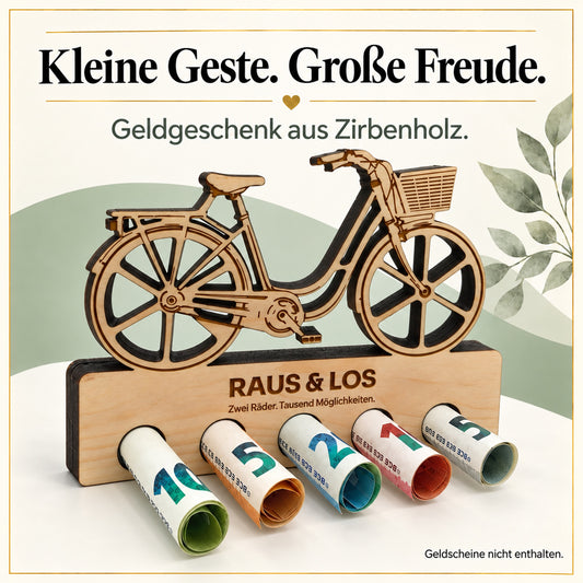 Raus und Los – Geldgeschenk aus Zirbenholz