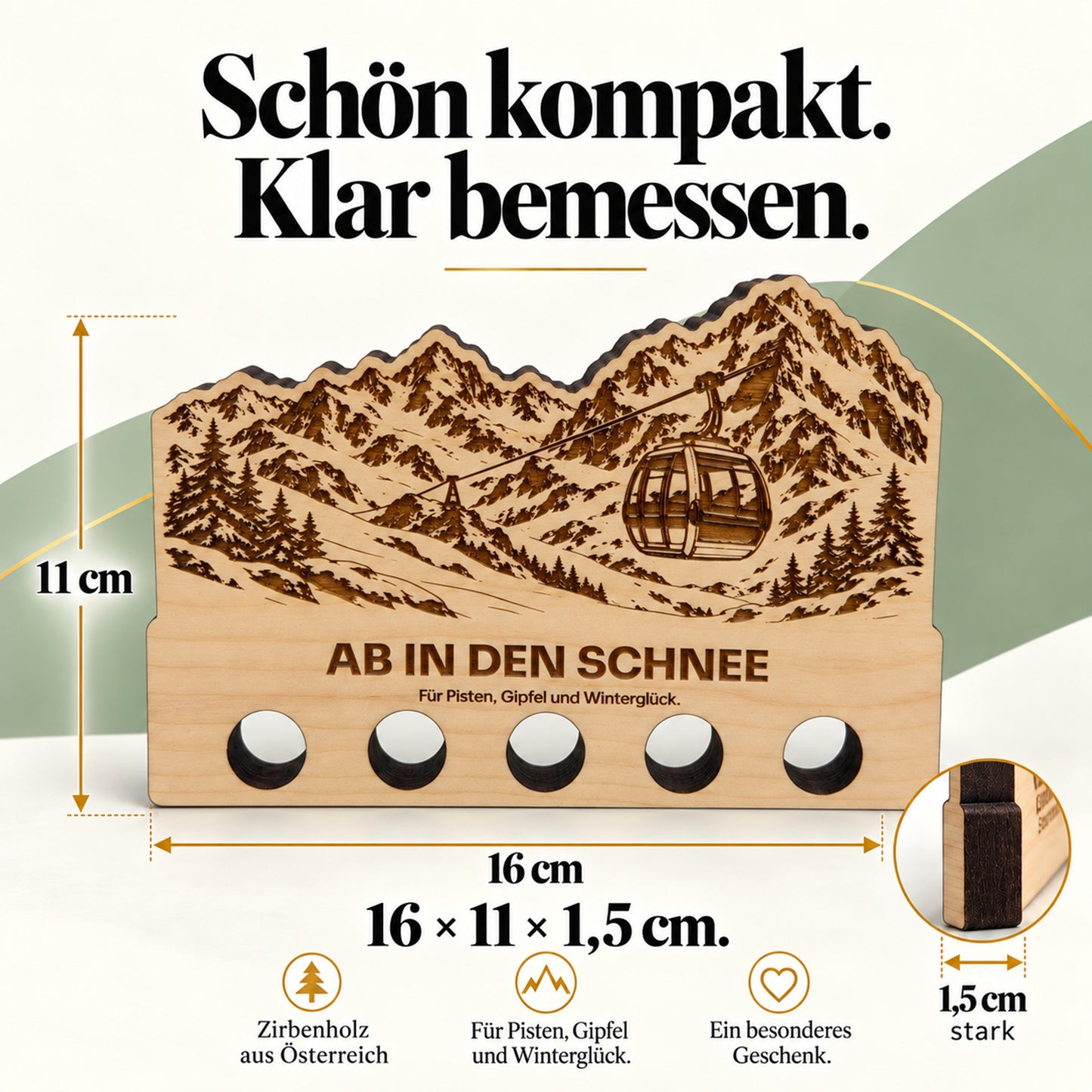 Ab in den Schnee – Geldgeschenk aus Zirbenholz